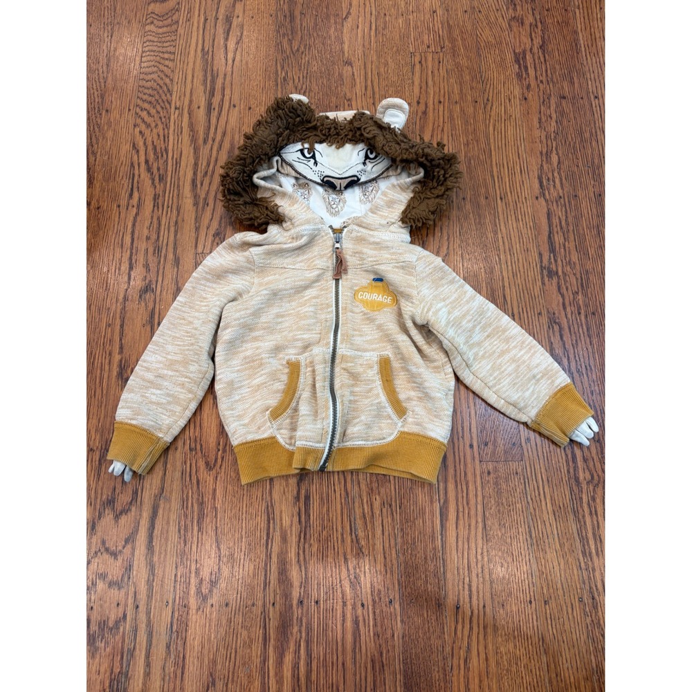Genuine Kids OshKosh Lion Hoodie Tan Yellow Zip Up Sweatshirt 3T Courage